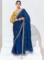 Organza Blue Traditional Wear Embroidery Work Saree